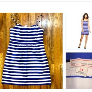 NEW  Gap Sateen Sweetheart Printed BLUE WHITE Striped Dress 14
